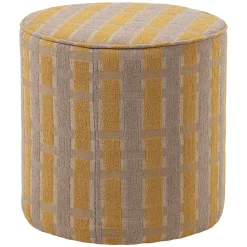 Poef Sarli 46cm hoog, Chenille, kleur Taupe/Geel