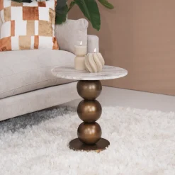 Ronde Bijzettafel Barley Marmer en brushed gold, 46cm