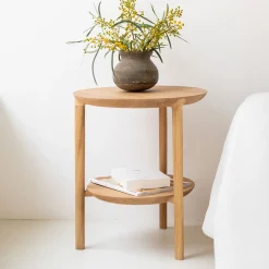 Ronde Bijzettafel Bok Eikenhout, 43cm