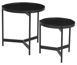 Ronde Bijzettafel Davona Mangohout, Set van 2 stuks