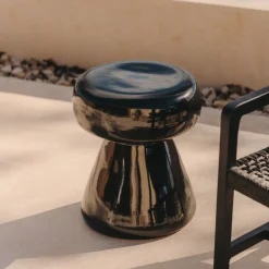 Ronde Bijzettafel Manya Keramiek, 38cm, kleur Zwart