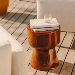 Ronde Bijzettafel Mesquida Keramiek, 36cm, kleur Terracotta