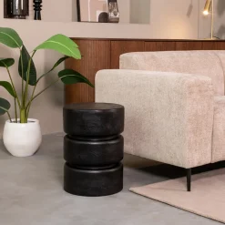 Ronde Bijzettafel Milly Mangohout, 35cm, kleur Zwart