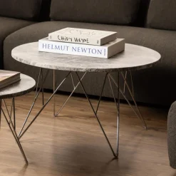 Ronde Bijzettafel Nadia Marmer, kleur Grijs/Bruin