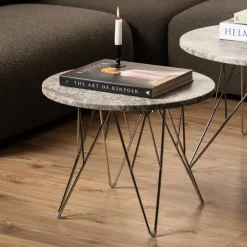 Ronde Bijzettafel Nadia Marmer, kleur Grijs/Bruin