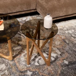Ronde Bijzettafel Naia Eikenhout en glas, 40cm