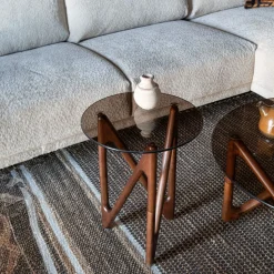 Ronde Bijzettafel Naia Eikenhout en glas, 40cm