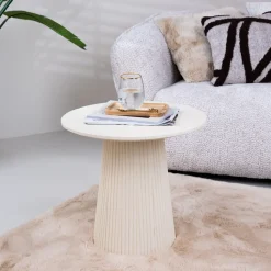 Ronde Bijzettafel Puck Mangohout, 50cm, kleur Ivoor