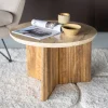 Ronde Bijzettafel Sara Mangohout en travertin, 60cm