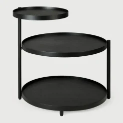 Ronde Bijzettafel Swivel Tray Gelakt Hout, Met 3 bladen