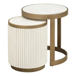 Ronde Bijzettafel Tivoli Stof en keramiek, Set van 2 stuks