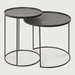 Ronde Bijzettafel Tray Gelakt Hout, Set van 2 stuks