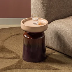Ronde Bijzettafel Tumo Keramiek, 35cm, kleur Paars/Bruin