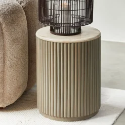 Ronde Bijzettafel Villanova Travertin en mangohout, 42cm