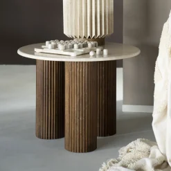 Ronde Bijzettafel Xavi Marmer en mangohout, 60cm