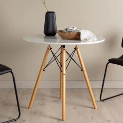 Ronde Bistrotafel Illana 60cm, kleur Wit/Houtlook