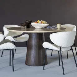 Ronde Eettafel Aikin Travertin en Mangohout, 130cm