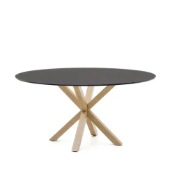 Ronde Eettafel Argo Glas en houtlook, kleur Zwart