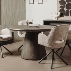 Ronde Eettafel Asti Mangohout, kleur Olijfbruin