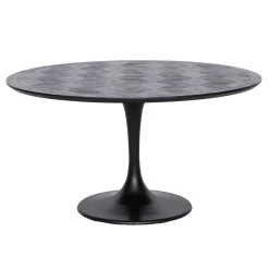 Ronde Eettafel Blax Ø140cm, Eikenhout en staal, kleur zwart