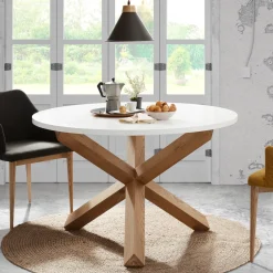 Ronde Eettafel Lotus kleur Wit/Eiken