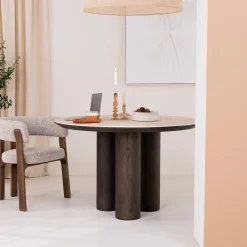 Ronde Eettafel Ritz Eiken en travertin, 120cm