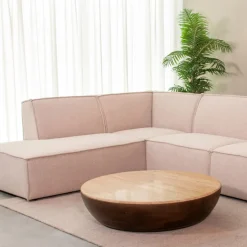 Ronde Salontafel Bowl Travertin en hout