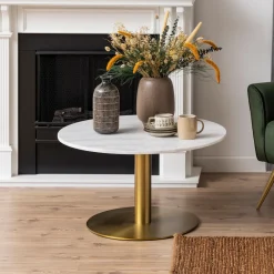 Ronde Salontafel Naima wit Marmer/Brass, 80cm