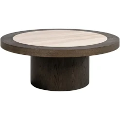 Ronde Salontafel Nando Travertinlook en eiken, 100cm