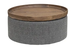 Ronde Salontafel Ossana Mangohout en stof, 80cm, kleur Grijs