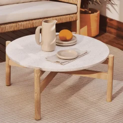 Ronde Salontafel Pola Eucalyptushout en Terrazzo, 88cm