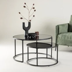 Ronde Salontafel Quan Set van 2 stuks, kleur Zwart