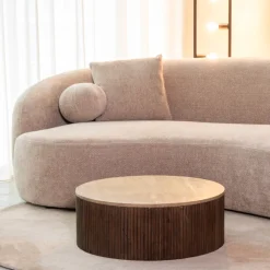 Ronde Salontafel Ribble Travertin en hout