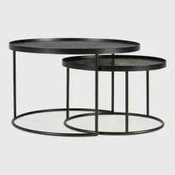 Ronde Salontafel Tray Gelakt Hout, Set van 2 stuks