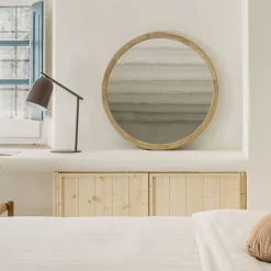 Ronde Spiegel Alum Mindi-hout