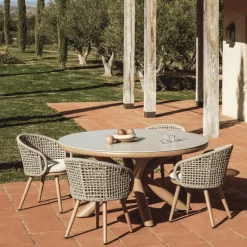 Ronde Tuintafel Mirtia Gesinterde steen en houtlook, 148cm