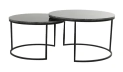 Salontafel Alfio Set van 2 stuks, bruin marmer+zwart
