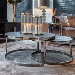 Salontafel Blackbone Eikenhout en Staal, kleur Zwart en Zilver set van 2 stuks