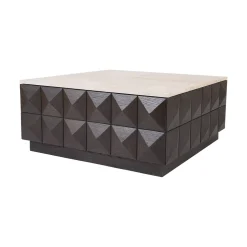 Salontafel Claremont Eiken en travertin, 90 x 90cm