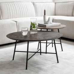 Salontafel Delta Betonlook, Set van 2 stuks, kleur Bruin/Zwart