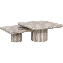 Salontafel Denizly Marmer en travertinlook, Set van 2 stuks