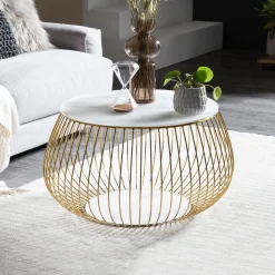 Salontafel Esra Marmerlook, 72cm, kleur Goud