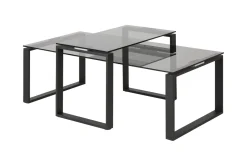 Salontafel Lone, Set van 2 stuks, Rookglas 115 x 69cm, kleur zwart