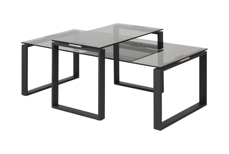 Salontafel Lone, Set van 2 stuks, Rookglas 115 x 69cm, kleur zwart
