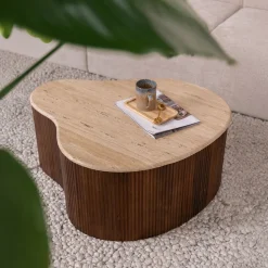 Salontafel Mari Organisch, Mangohout en Travertin (per stuk)