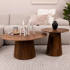 Salontafel Olav Set van 2 stuks Rond, kleur Bruin