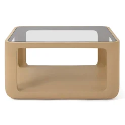 Salontafel Yobeko Mudstone textuur en glas, 80 x 80cm