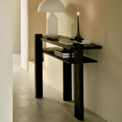 Sidetable Abstract Gevernist Teakhout, 133cm, kleur Zwart