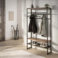 Staande Kapstok Karalynn Met haken en roede, Eikenlook en staal