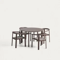 Tuinset Erice Met ronde tuintafel en 4 stoelen, 120cm, kleur Bruin